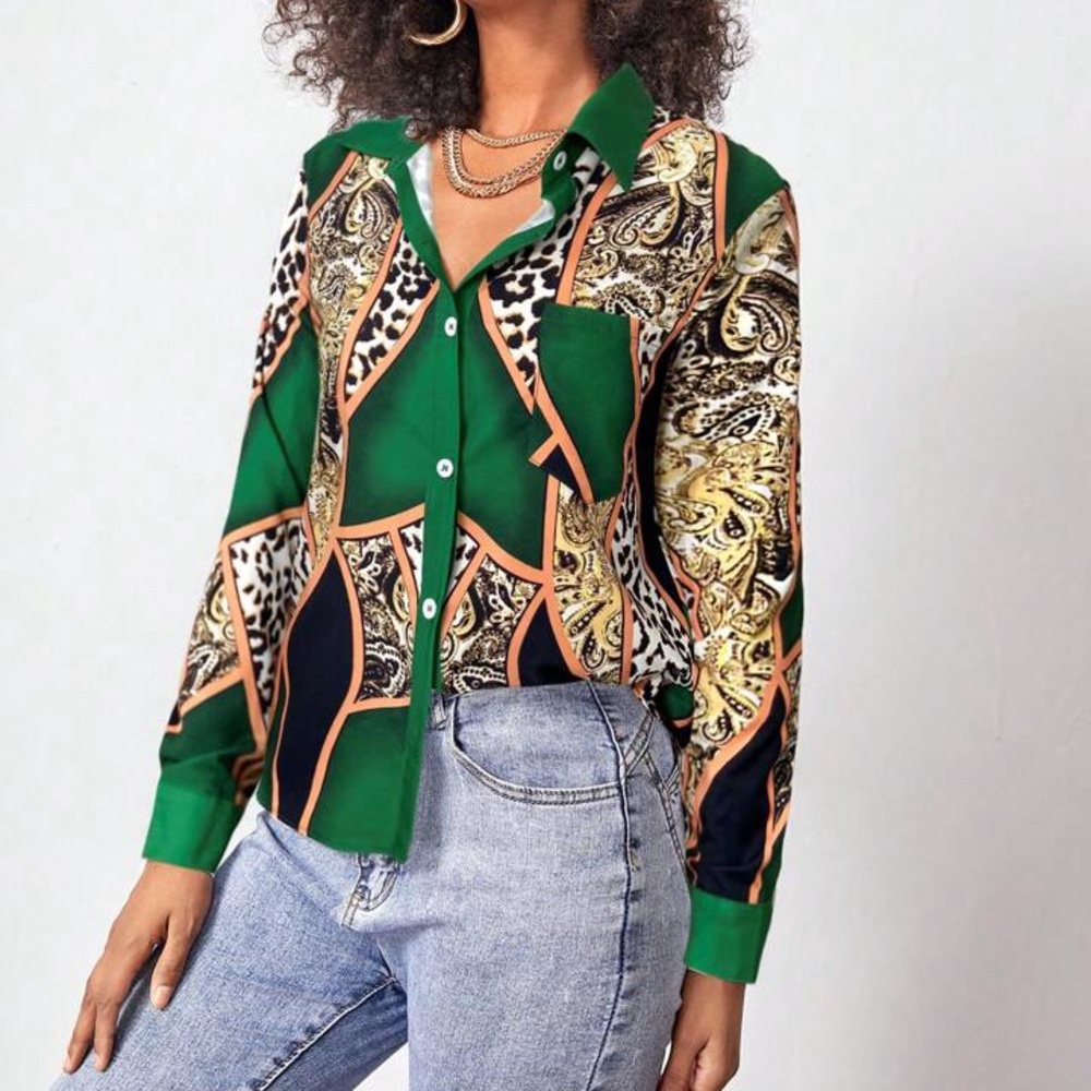 Abstract Leopard Print Long Sleeve
Blouse
